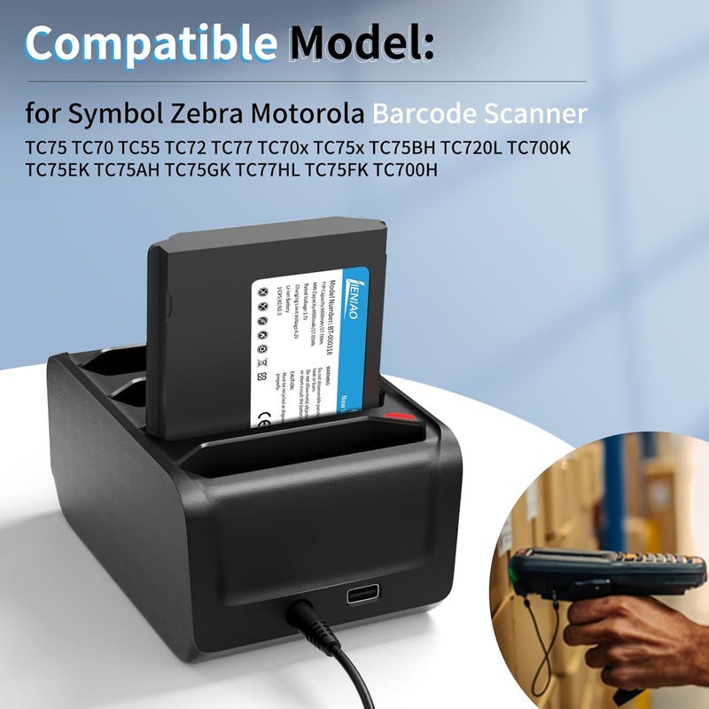 LIENIAO 4 Slot Charging Cradle kit for Zebra TC77 TC70 TC75 Battery SAC-TC7X-4BTYC1 Barcode Scanners BT-000318 TC72 TC70X TC75X Battery Charger Station with Type-C Cable and Power Adapter (1) - Image 2